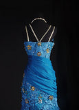 Vintage Prom Dresses 90s Formal Mermaid V Neck Royal Blue Chiffon With Beadings Lace Long Party Gowns Prom Dresses HZ0311
