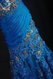 Vintage Prom Dresses 90s Formal Mermaid V Neck Royal Blue Chiffon With Beadings Lace Long Party Gowns Prom Dresses HZ0311