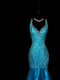 Vintage 1950s Mermaid Blue Strap Satin With Appliques Long Prom Dresses High School Senior Graduation Dance Evening Outfits HZ0311