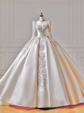 Princess Long Wedding Gowns Ball Gown Square Neck For Bride With Long Sleeves Appliques Beaded Bodice Bridal Dress HZ0311