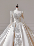 Princess Long Wedding Gowns Ball Gown Square Neck For Bride With Long Sleeves Appliques Beaded Bodice Bridal Dress HZ0311