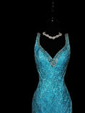 Vintage 1950s Mermaid Blue Strap Satin With Appliques Long Prom Dresses High School Senior Graduation Dance Evening Outfits HZ0311