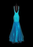 Vintage 1950s Mermaid Blue Strap Satin With Appliques Long Prom Dresses High School Senior Graduation Dance Evening Outfits HZ0311