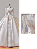 Princess Long Wedding Gowns Ball Gown Square Neck For Bride With Long Sleeves Appliques Beaded Bodice Bridal Dress HZ0311