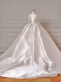 Princess Long Wedding Gowns Ball Gown Square Neck For Bride With Long Sleeves Appliques Beaded Bodice Bridal Dress HZ0311