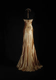 Vintage Prom Dresses 90s Formal Mermaid Halter Gold Silk Satin With Beadings Long Party Gowns Prom Dresses HZ0311