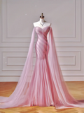 Modest Prom Dresses Aesthetic Mermaid Off The Shoulder Pink Tulle Impress With Long Sleeves Party Formal Gown For Teens High Schools Girls HZ0311