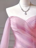 Modest Prom Dresses Aesthetic Mermaid Off The Shoulder Pink Tulle Impress With Long Sleeves Party Formal Gown For Teens High Schools Girls HZ0311