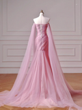 Modest Prom Dresses Aesthetic Mermaid Off The Shoulder Pink Tulle Impress With Long Sleeves Party Formal Gown For Teens High Schools Girls HZ0311