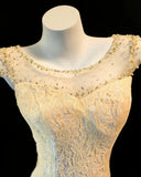 Sexy Mermaid Bateau Neck Champagne Lace Sleeveless For Women Long Prom Dresses Senior High School 21st Birthday Outfits HZ0311