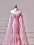 Modest Prom Dresses Aesthetic Mermaid Off The Shoulder Pink Tulle Impress With Long Sleeves Party Formal Gown For Teens High Schools Girls HZ0311