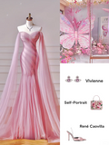 Modest Prom Dresses Aesthetic Mermaid Off The Shoulder Pink Tulle Impress With Long Sleeves Party Formal Gown For Teens High Schools Girls HZ0311
