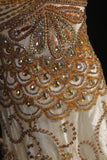 Vintage Prom Dresses 90s Formal Mermaid V Neck Tulle Gold With Beadings Long Party Gowns Prom Dresses HZ0311