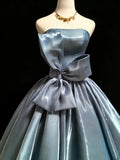 Cute Ball Gown Strapless Sleeveless Blue With Bow-knot Long Quinceanera Dresses Sweet 15 16 Birthday Outfits HZ0311