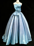 Cute Ball Gown Strapless Sleeveless Blue With Bow-knot Long Quinceanera Dresses Sweet 15 16 Birthday Outfits HZ0311