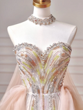 Sparkly Prom Dresses Aesthetic Ball Gown Sweetheart Ombre Pink With Beads Feathers Inspo Impress Long Party Formal Gown For Teenagers High Schools HZ0311