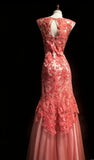 Sexy Mermaid Bateau Neck Coral Tulle Sleeveless For Women Long Prom Dresses Senior High School 21st Birthday Outfits HZ0311