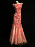 Sexy Mermaid Bateau Neck Coral Tulle Sleeveless For Women Long Prom Dresses Senior High School 21st Birthday Outfits HZ0311