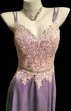 Simple A line Spaghetti Strap Lilac Satin With Lace For Women Long Prom Dress Birthday Gowns HZ0311