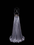 Modest A line Spaghetti Strap Gray Pleated Long Evening Dresses Inspo Senior Night Dance Prom Dress HZ0311