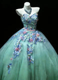 Cute Ball Gown Sweetheart Sleeveless Blue With Applique Tulle Long Quinceanera Dresses Sweet 15 16 Birthday Outfits HZ0311