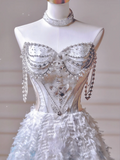 Sparkly Prom Dresses Aesthetic Ball Gown Sweetheart Light Sky Blue With Beads Inspo Impress Long Party Formal Gown For Teenagers High Schools HZ0311