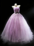 Cute Ball Gown Strapless Sleeveless Lilac With Applique Tulle Long Quinceanera Dresses Sweet 15 16 Birthday Outfits HZ0311