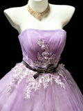 Cute Ball Gown Strapless Sleeveless Lilac With Applique Tulle Long Quinceanera Dresses Sweet 15 16 Birthday Outfits HZ0311