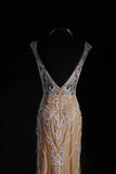 Vintage Mermaid Scoop Long Party Dress Tulle With Lace Inspo Champagne Floor Length Prom Dress HZ0311