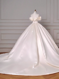 Timeless Wedding Dresses Ball Gown Off The Shoulder Satin Ruffles Brides Dress Style For Brides With Pleated Corset Fitted Long Bridal Gowns HZ0311