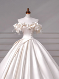 Timeless Wedding Dresses Ball Gown Off The Shoulder Satin Ruffles Brides Dress Style For Brides With Pleated Corset Fitted Long Bridal Gowns HZ0311