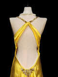Classic Mermaid Spaghetti Strap Yellow Open Backs Satin Sleeveless Long Prom Dresses High School Senior Graduation Dance Evening Outfits HZ0311