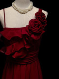 Classic A Line Spaghetti Strap Burgundy Chiffon Sleeveless Long Prom Dresses High School Senior Graduation Dance Evening Outfits HZ0311