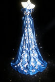 Retro 1950s Mermaid Spaghetti Strap Royal Blue Satin With Applique For Women Long Prom Dress Birthday Gowns HZ0311