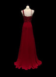 Classic A Line Spaghetti Strap Burgundy Chiffon Sleeveless Long Prom Dresses High School Senior Graduation Dance Evening Outfits HZ0311