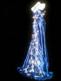 Retro 1950s Mermaid Spaghetti Strap Royal Blue Satin With Applique For Women Long Prom Dress Birthday Gowns HZ0311