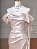 Timeless Wedding Dresses Mermaid Off The Shoulder Light Pink Satin Pleated Brides Dress Style For Brides With Corset Fitted Bridal Gowns HZ0311