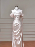 Timeless Wedding Dresses Mermaid Off The Shoulder Light Pink Satin Pleated Brides Dress Style For Brides With Corset Fitted Bridal Gowns HZ0311