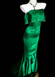 Retro Classy Mermaid Strapless Dark Green Satin Sleeveless For Women Long Prom Dresses Senior High School Birthday Outfits HZ0311