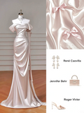 Timeless Wedding Dresses Mermaid Off The Shoulder Light Pink Satin Pleated Brides Dress Style For Brides With Corset Fitted Bridal Gowns HZ0311