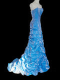 Vintage 1950s A line Strapless Blue Organza With Beads Long Prom Dresses High School Senior Graduation Dance Evening Gown HZ0311