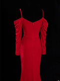 Simple Formal Mermaid Off The Shoulder Red With Slit Ruched Style Impress Long Prom Dresses Party Gowns HZ0311