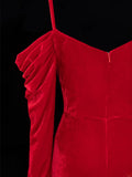 Simple Formal Mermaid Off The Shoulder Red With Slit Ruched Style Impress Long Prom Dresses Party Gowns HZ0311