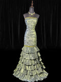 Classy Mermaid Strapless Sleeveless Green Taffeta With Beads Tiered Long Formal Fancy Evening Dresses Dinner Outfits Classy Party Gowns HZ0311