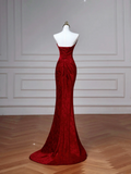 Sexy Senior Prom Dresses High Schools Inspiration Mermaid Strapless Burgundy Satin Semi Formal Grad Long Prom Dresses HZ0311