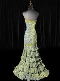 Classy Mermaid Strapless Sleeveless Green Taffeta With Beads Tiered Long Formal Fancy Evening Dresses Dinner Outfits Classy Party Gowns HZ0311