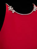 Simple Formal A Line Scoop Red With Beads Style Impress Long Prom Dresses Party Gowns HZ0311