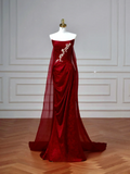 Sexy Senior Prom Dresses High Schools Inspiration Mermaid Strapless Burgundy Satin Semi Formal Grad Long Prom Dresses HZ0311