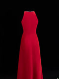Simple Formal A Line Scoop Red With Beads Style Impress Long Prom Dresses Party Gowns HZ0311