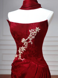 Sexy Senior Prom Dresses High Schools Inspiration Mermaid Strapless Burgundy Satin Semi Formal Grad Long Prom Dresses HZ0311